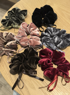 leryae韩国进口发饰日韩丝绒芭蕾缎带蝴蝶结酒红肠圈发圈皮筋