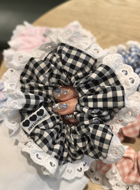 LERYAE韩国进口发饰白色镂空荷叶边格子条纹肠圈发圈发绳皮筋