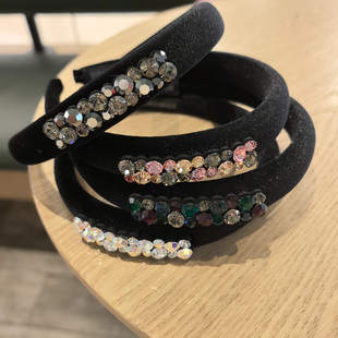 LERYAE韩国进口发饰黑丝绒高颅顶海绵闪闪水钻发箍头箍压发