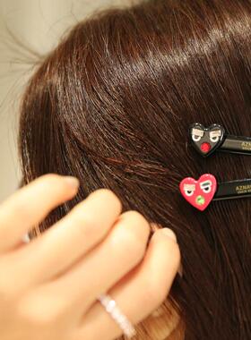 韩国进口发饰AZNAVOUR/AZ黑色红色爱心鸭嘴夹发夹