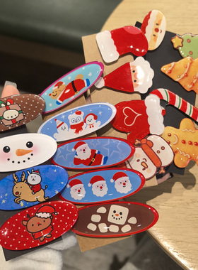 LERYAE韩国进口发饰圣诞系麋鹿姜饼小人拐杖袜子圣诞老人发夹边夹