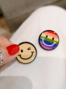 韩国进口 AZNAVOUR/AZ 饰品配饰笑脸黄色/彩条圆盘圆片胸针别针