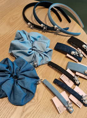 aidemoli韩国进口发饰L家牛仔小花系列肠圈发圈发夹发箍弹簧夹