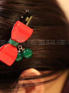 韩国进口 AZNAVOUR AZ 发饰蝴蝶结樱桃红色粉色发夹鸭嘴夹边夹