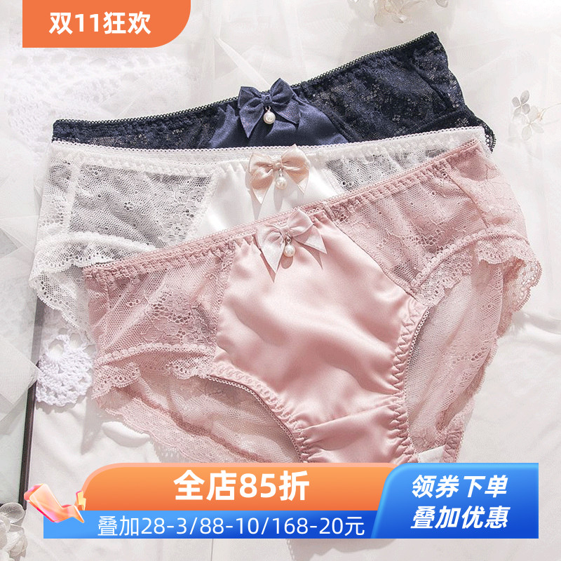 高弹日系性感蝴蝶结内裤缎面透气