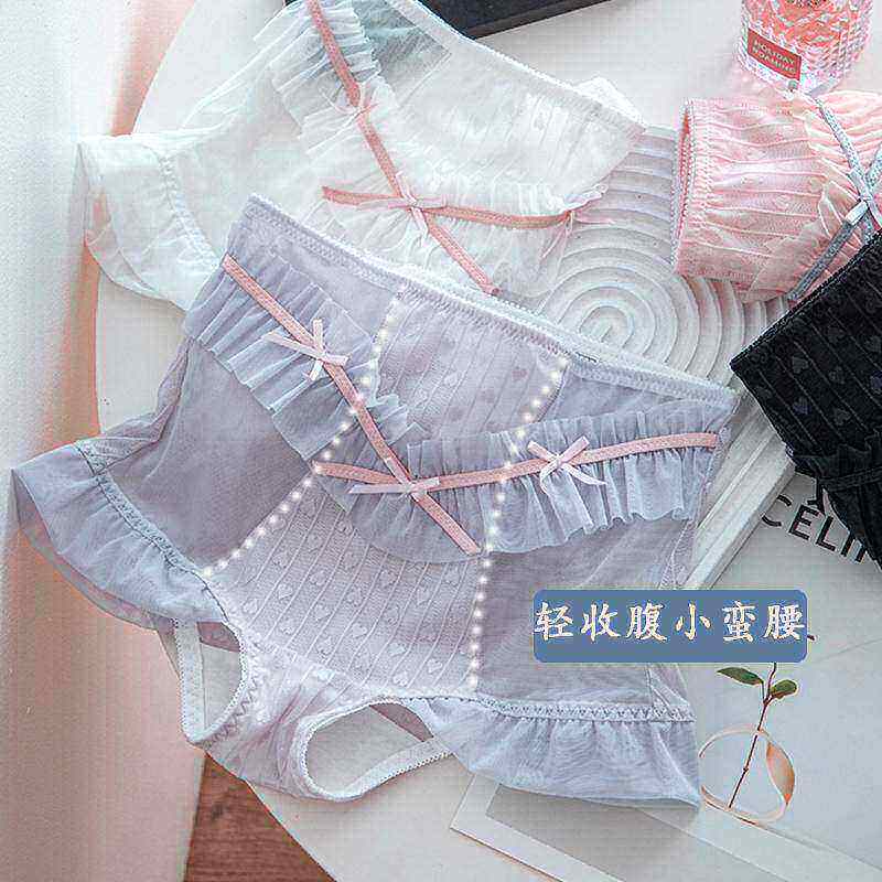 高腰轻收腹内裤女士2025新款性感网纱蝴蝶结飞边大码少女三角裤头