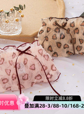 日系豹纹内裤少女性感蕾丝可爱荷叶边网纱透明低腰女士三角裤新款