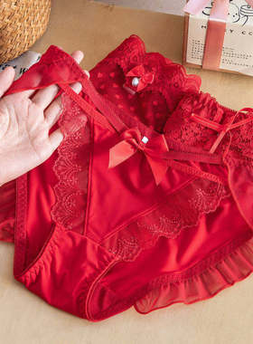 红色内裤女士蕾丝性感2025新款蝴蝶结本命年结婚少女三角裤新款
