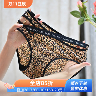 棉裆三角裤 绑带冰丝2025新款 薄 女士纯欲镂空诱惑时尚 性感豹纹内裤