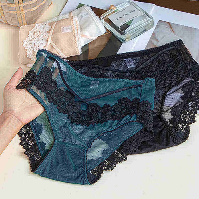 高腰蕾丝边内裤女士性感纯欲网纱大码镂空绑带包臀镂空2025三角裤