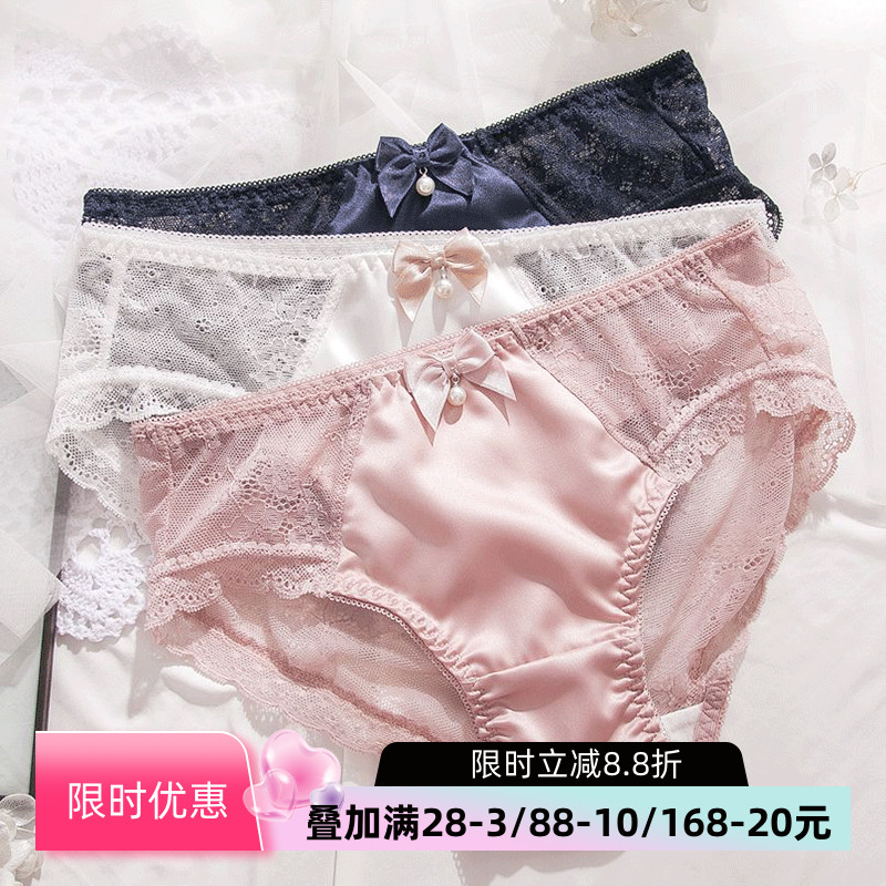 高弹日系性感蝴蝶结内裤缎面透气