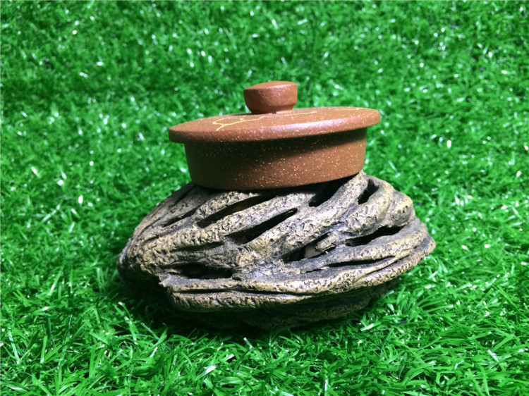 宜兴紫砂茶壶盖托手工茶宠镂空核桃盖置家居摆件茶玩装饰创意