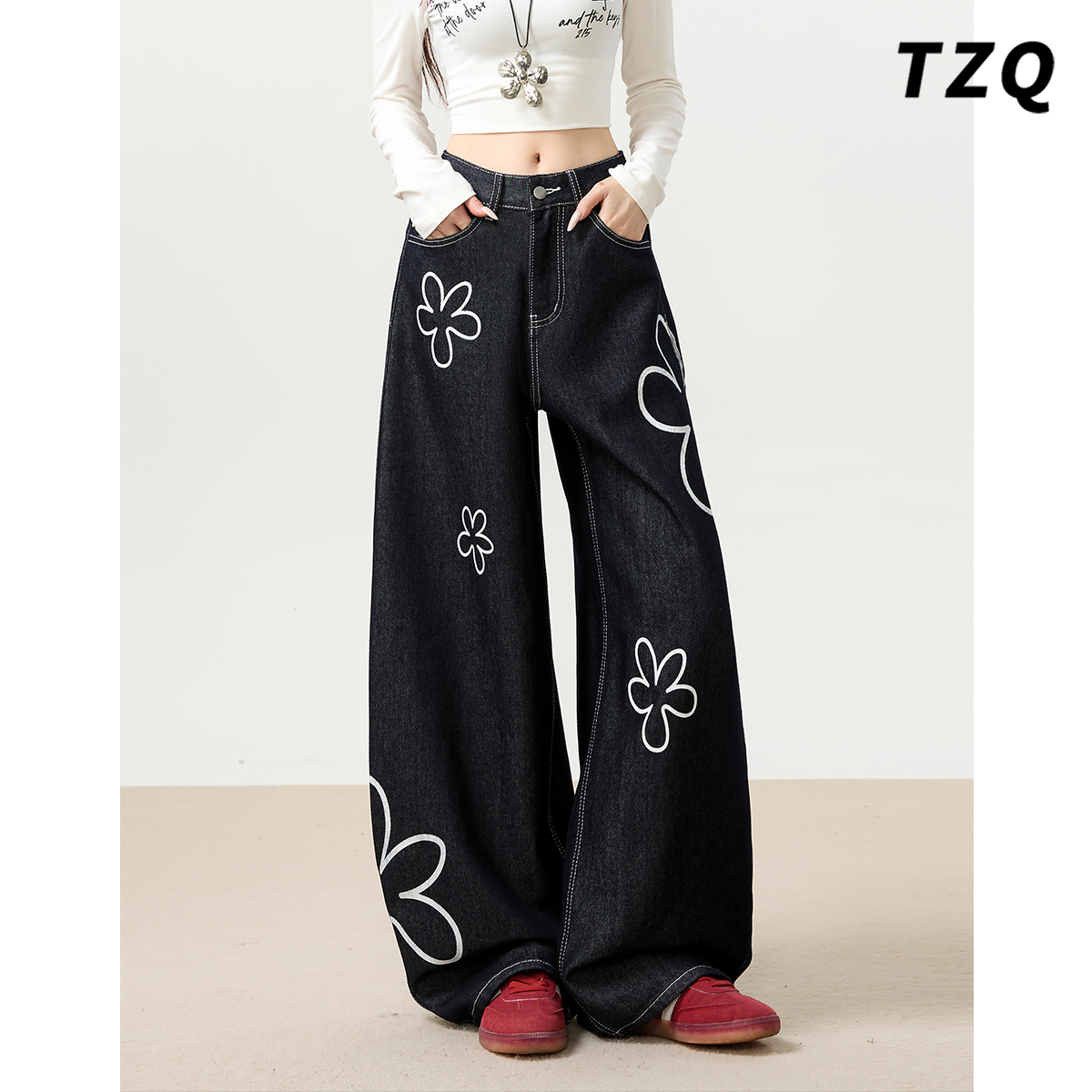 潮流显瘦宽松高级感阔腿休闲裤冬