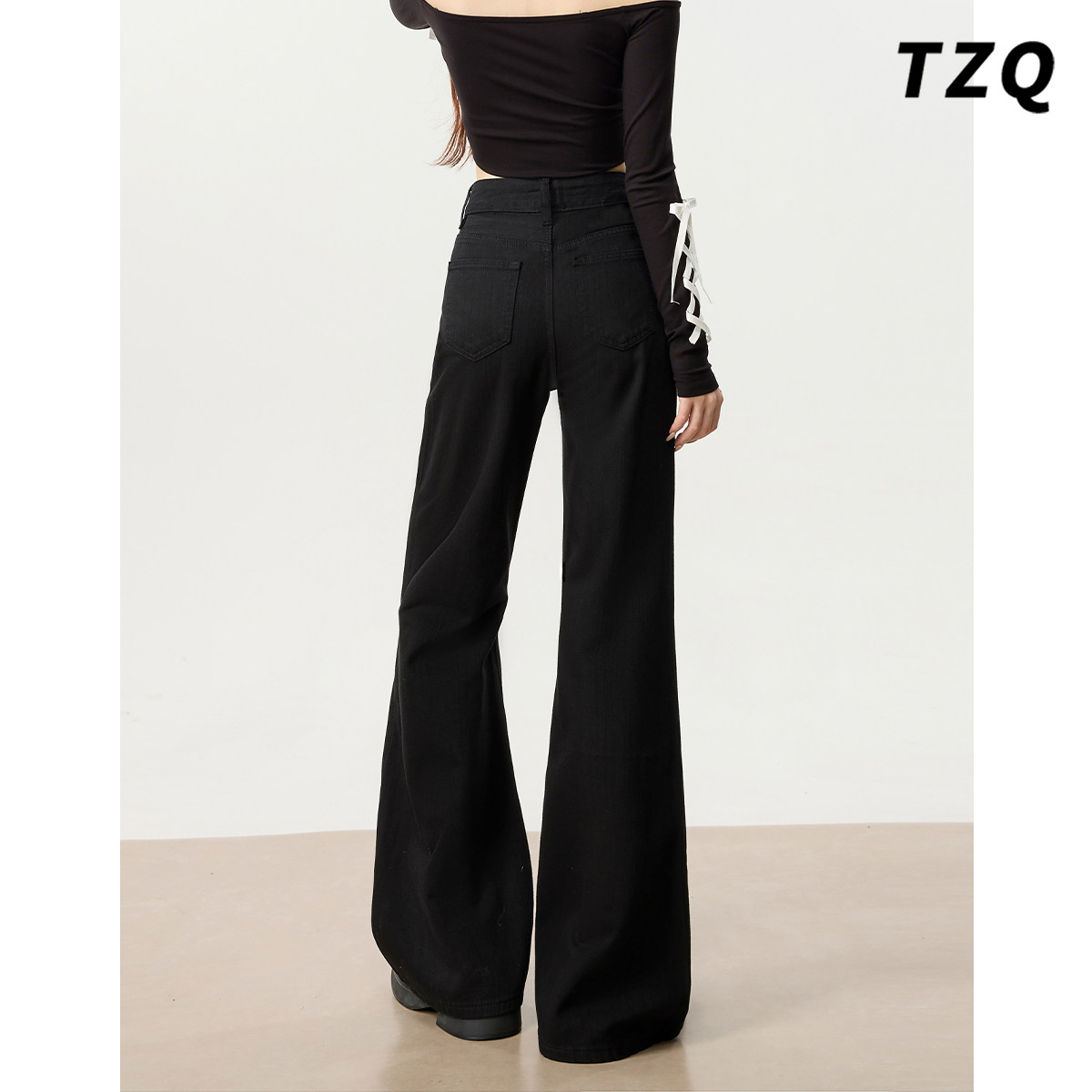 高腰不贴腿垂感小个子阔腿喇叭裤