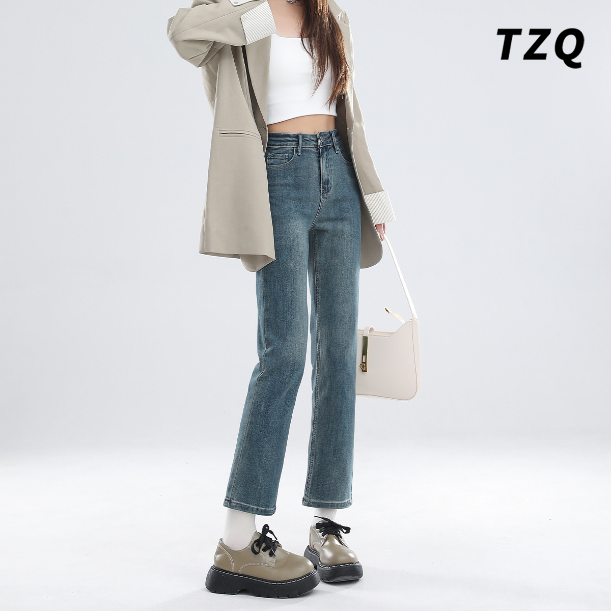 新款高腰显瘦小个子九分烟管裤子