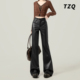 显瘦微垂感喇叭裤 美式 子 时尚 高腰修身 辣妹黑色机车皮裤 女2025冬季