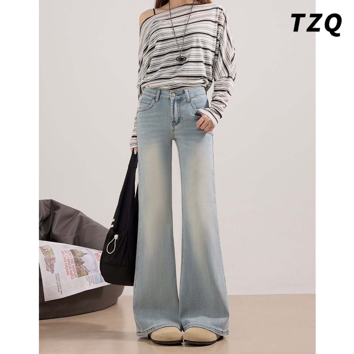 浅蓝色不贴腿微喇牛仔裤女2026春季高腰宽松显瘦垂感拖地喇叭裤子,女装/女士精品,牛仔裤,淘宝优惠券,粉丝福利购,淘宝优惠卷