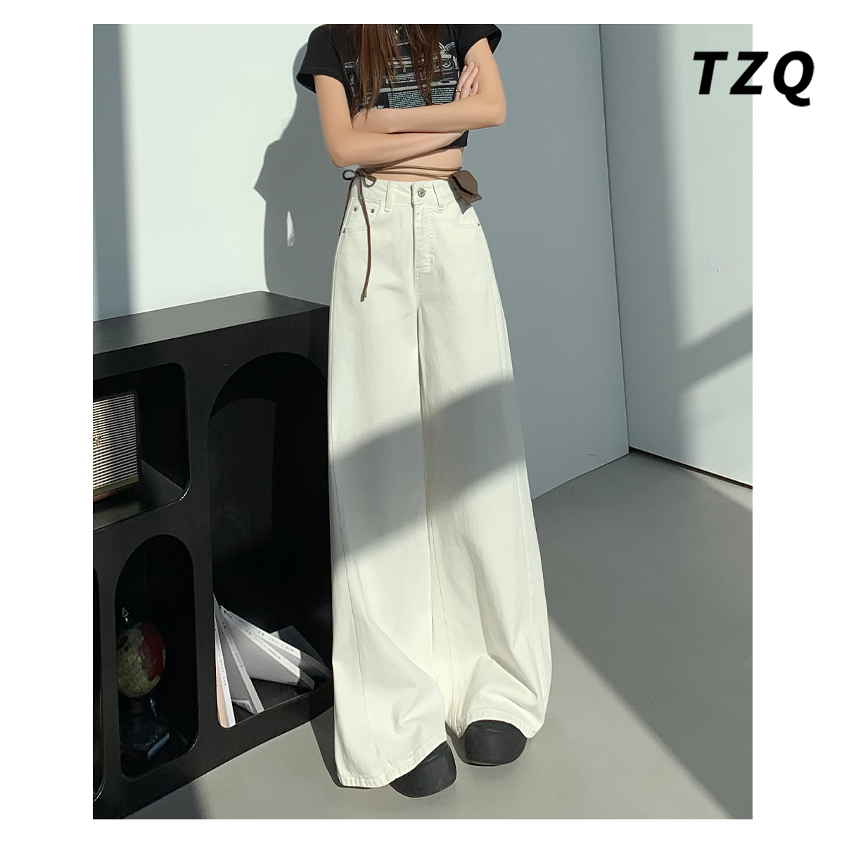 白色阔腿牛仔裤女款夏季薄款2025