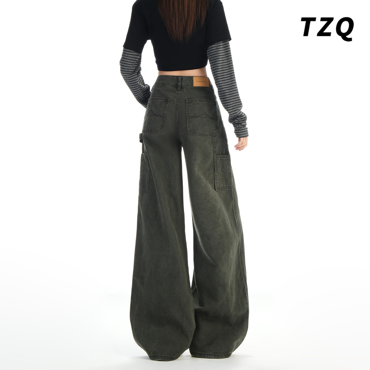 美式军绿色垂感工装裤女2025年秋