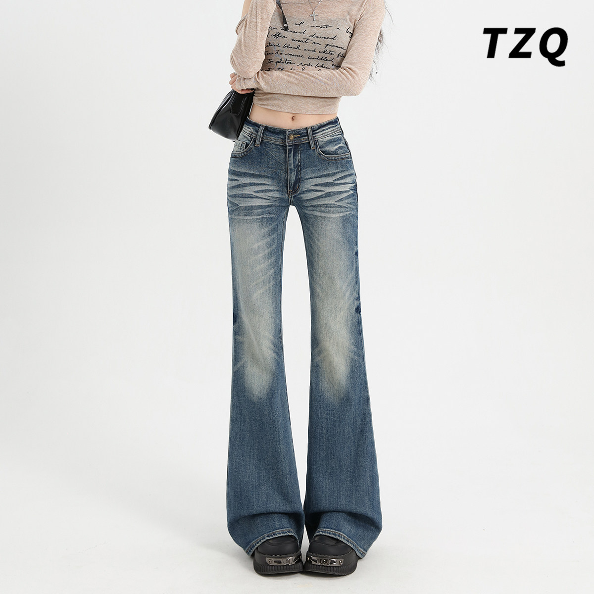 美式辣妹宽松修身显瘦马蹄喇叭裤