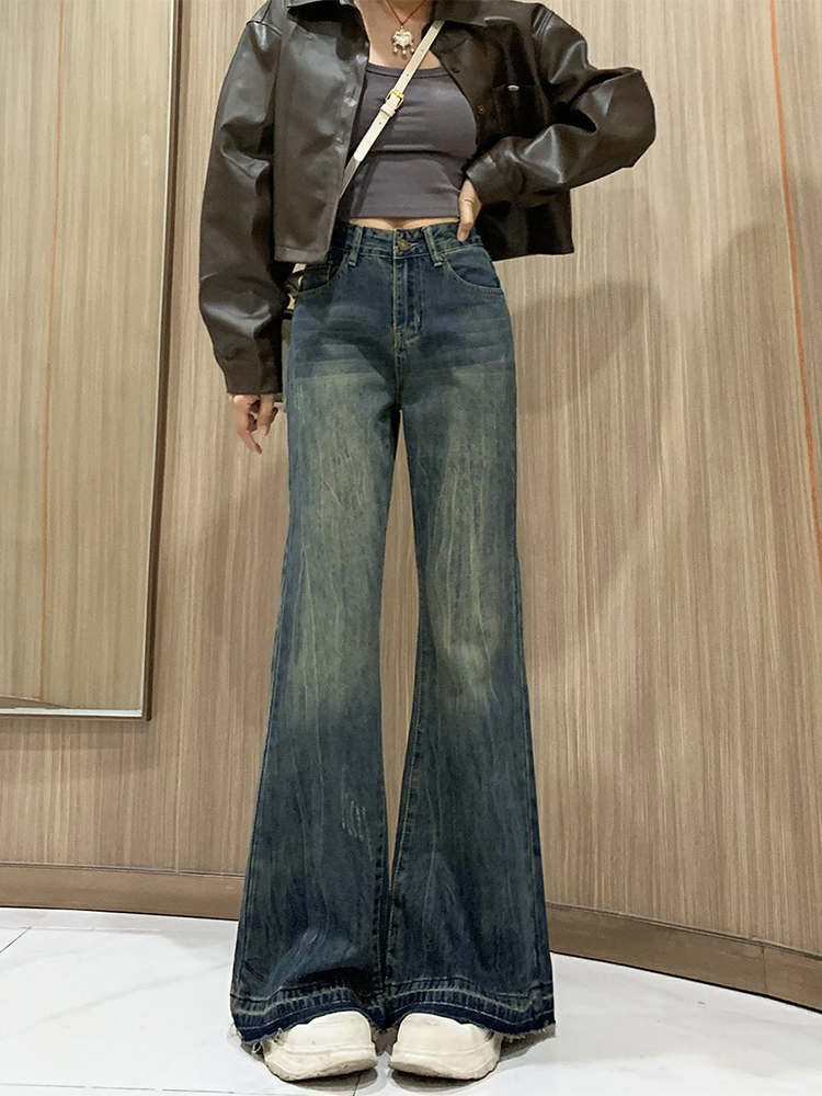 复古微喇牛仔裤女春夏四季2025宽松不贴腿小个子马蹄裤阔腿喇叭裤
