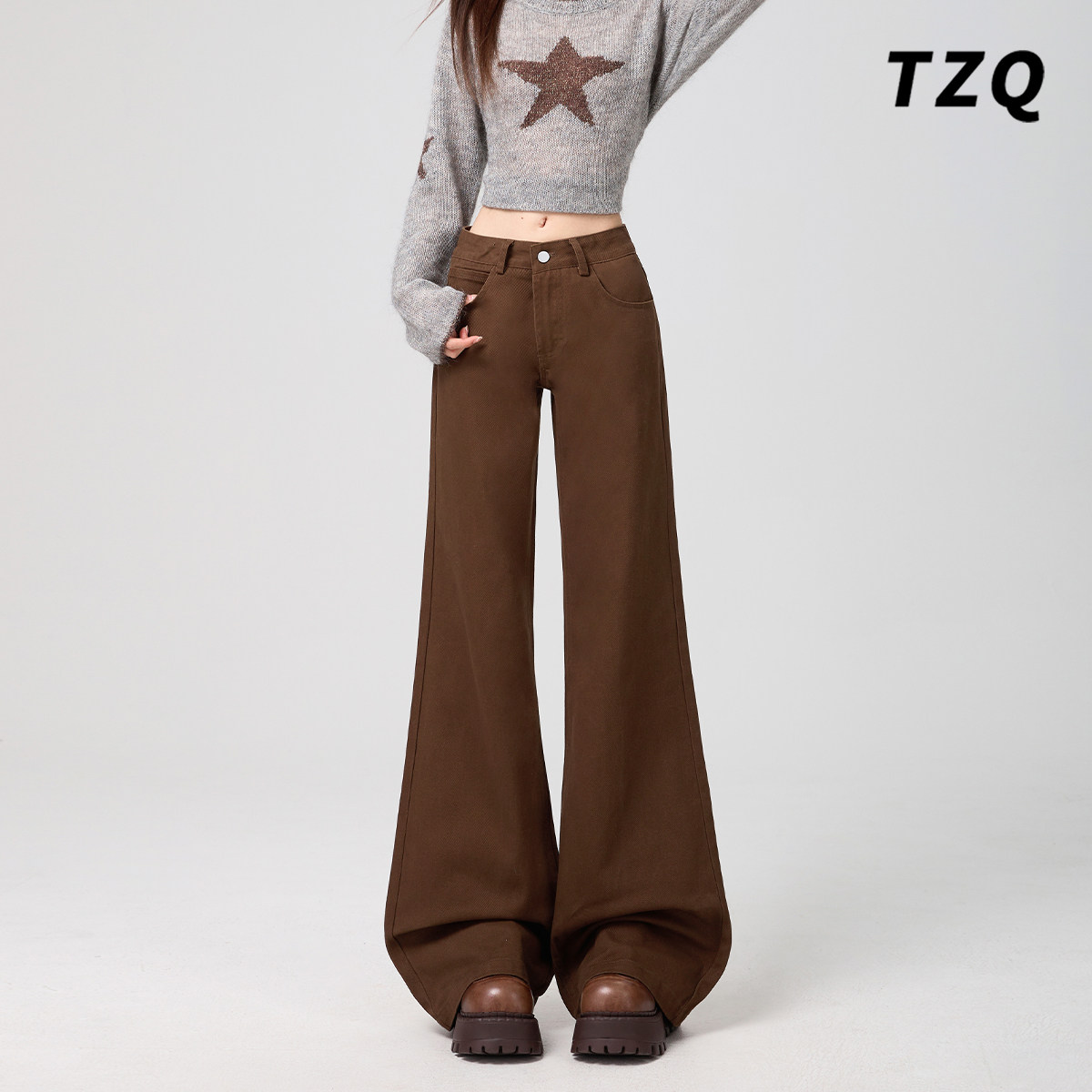 秋季时尚宽松显瘦垂感拖地喇叭裤