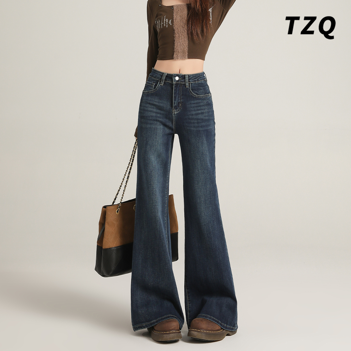 2025秋冬爆款高腰显瘦加绒喇叭裤