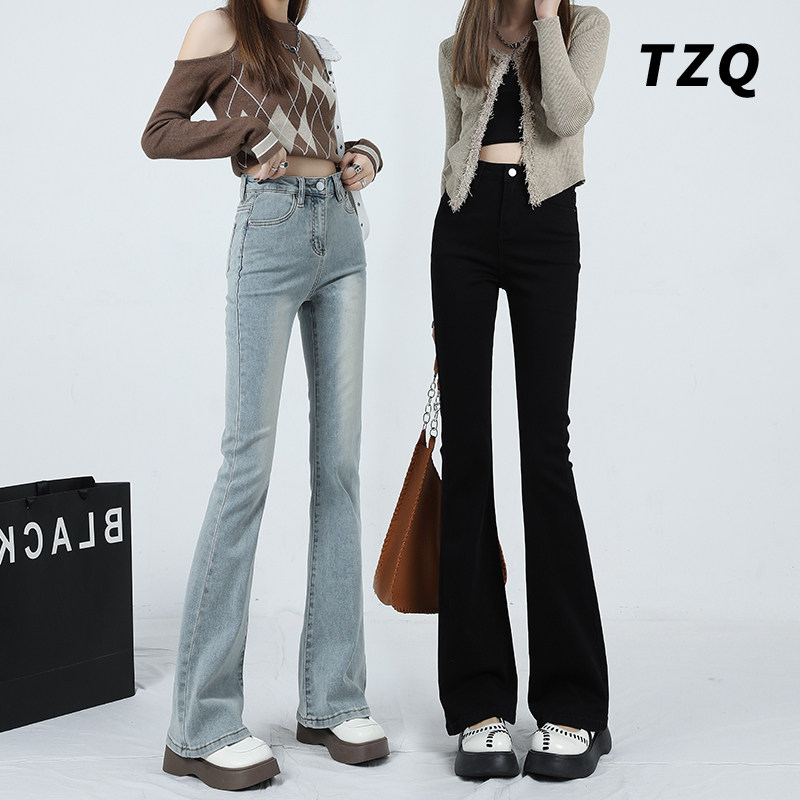 弹力修身小个子加绒马蹄喇叭裤子