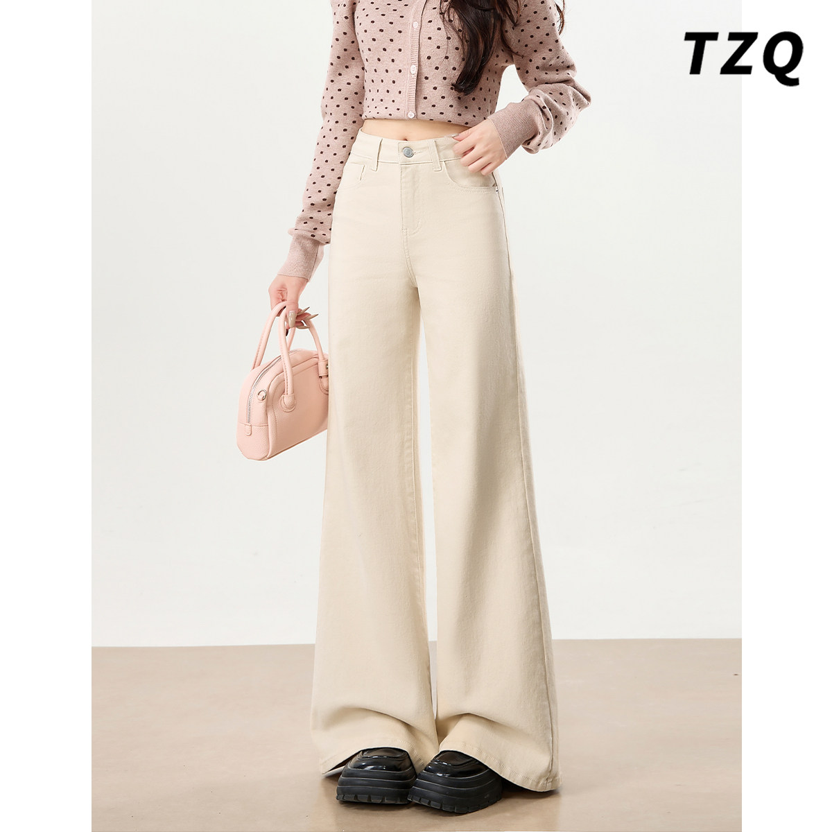 爆款高腰小个子拖地九分喇叭裤子