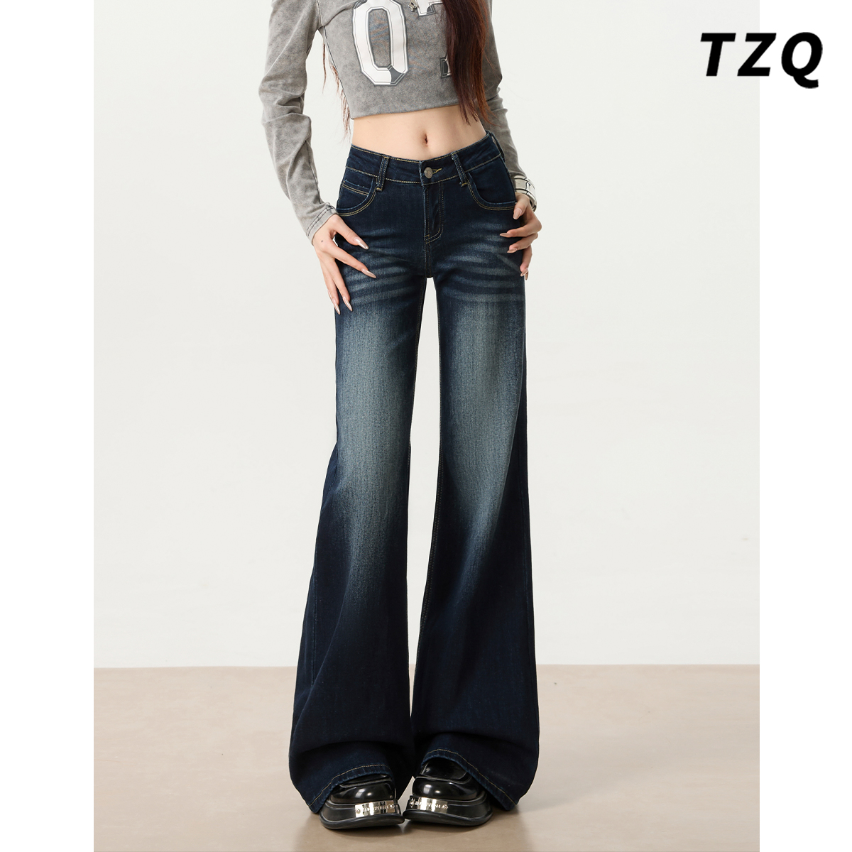 宽松显瘦不贴腿阔腿垂感喇叭裤冬