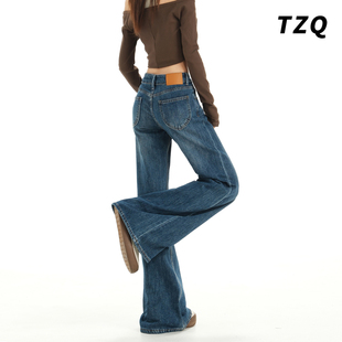 美式复古低腰微喇牛仔裤女2025秋季辣妹弹力小个子不贴腿喇叭裤子