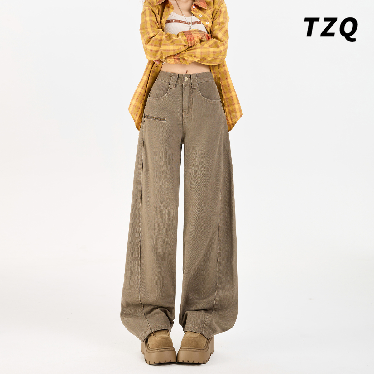 新款时尚百搭宽松显瘦直筒弯刀裤