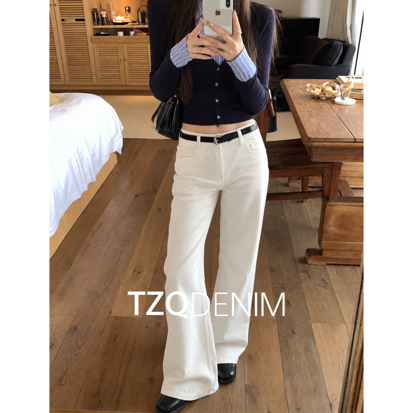 淘稚气美式辣妹白色微喇牛仔裤女2026秋季显瘦垂感不贴腿喇叭裤子
