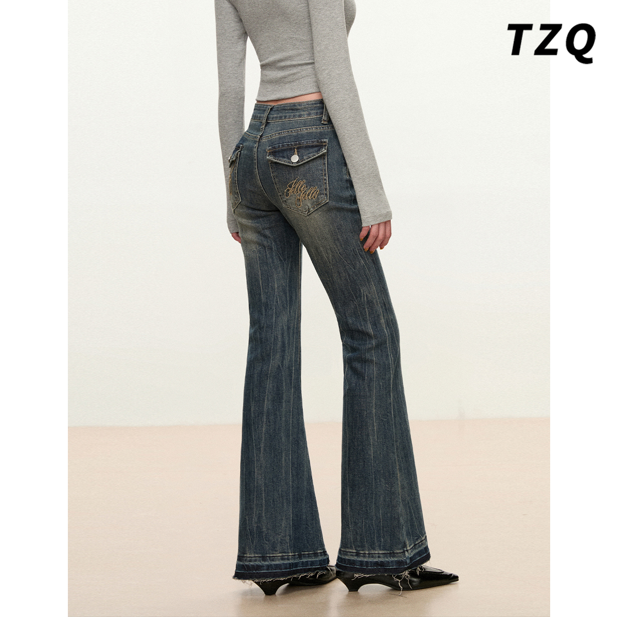 秋季新款修身显瘦拖地马蹄喇叭裤