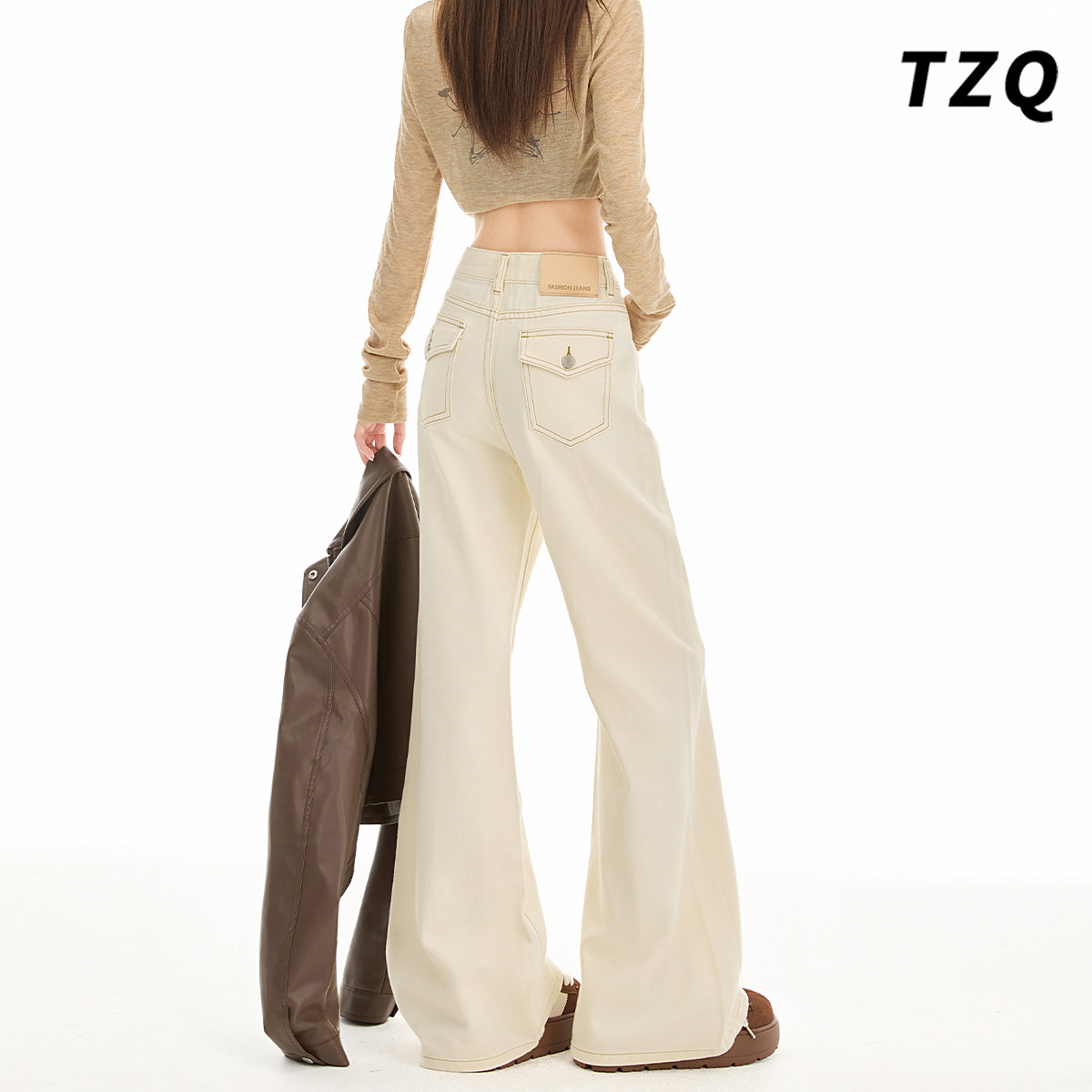 高腰宽松显瘦垂感拖地加绒喇叭裤