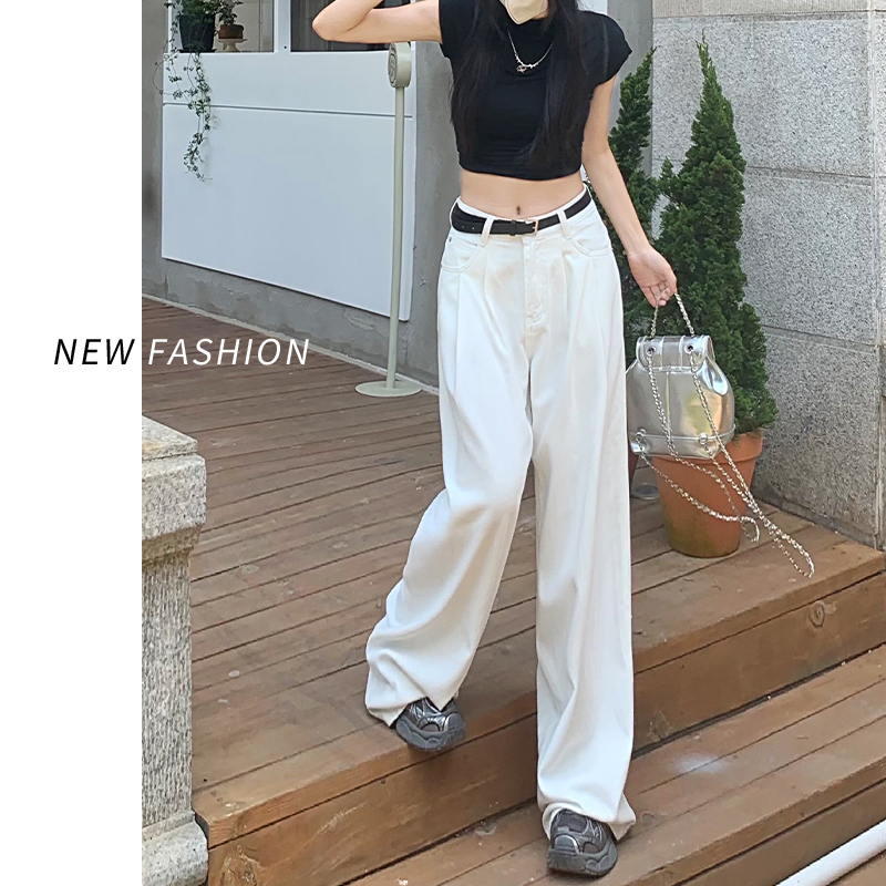 白色阔腿牛仔裤女春季2025新款宽