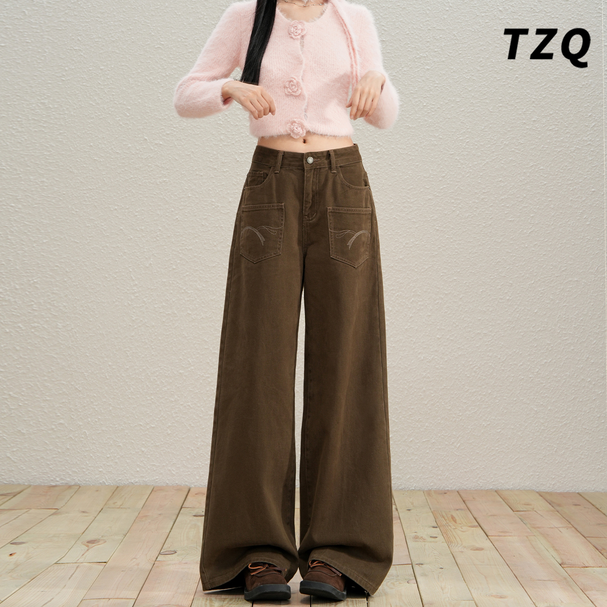 秋季美式辣妹时尚宽松拖地裤子潮