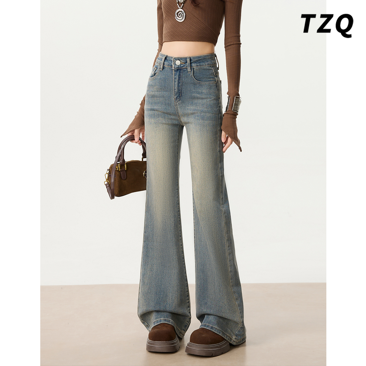 复古高腰宽松不贴腿垂感喇叭裤子