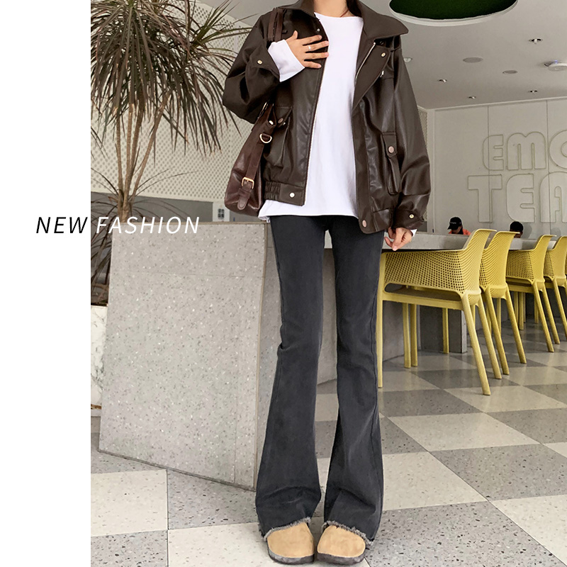 炭灰色微喇牛仔裤女春秋2025新款