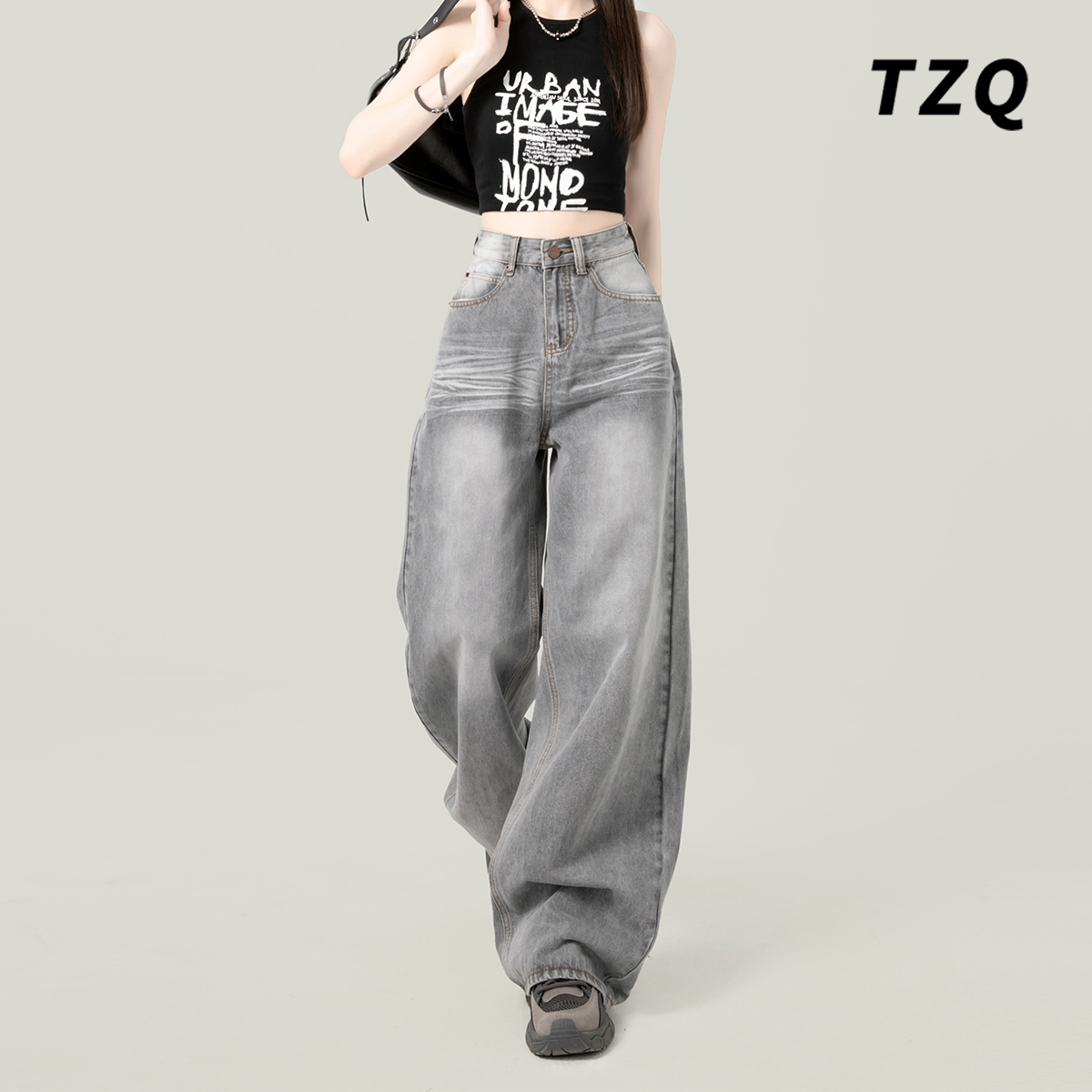 春季新款百搭显瘦显高遮肉直筒裤