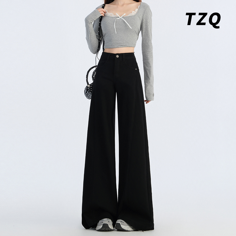 新款百搭高腰宽松显瘦阔腿喇叭裤