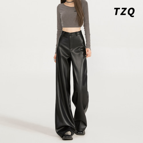 美式黑色辣妹直筒PU皮裤女2025年