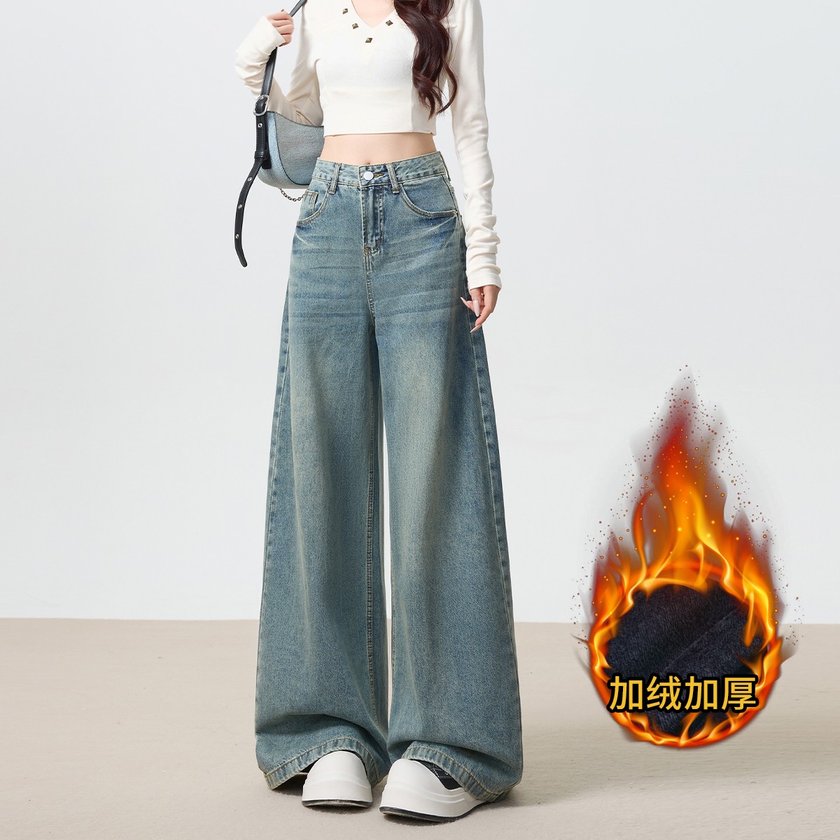 秋季爆款加绒宽松显瘦慵懒拖地裤