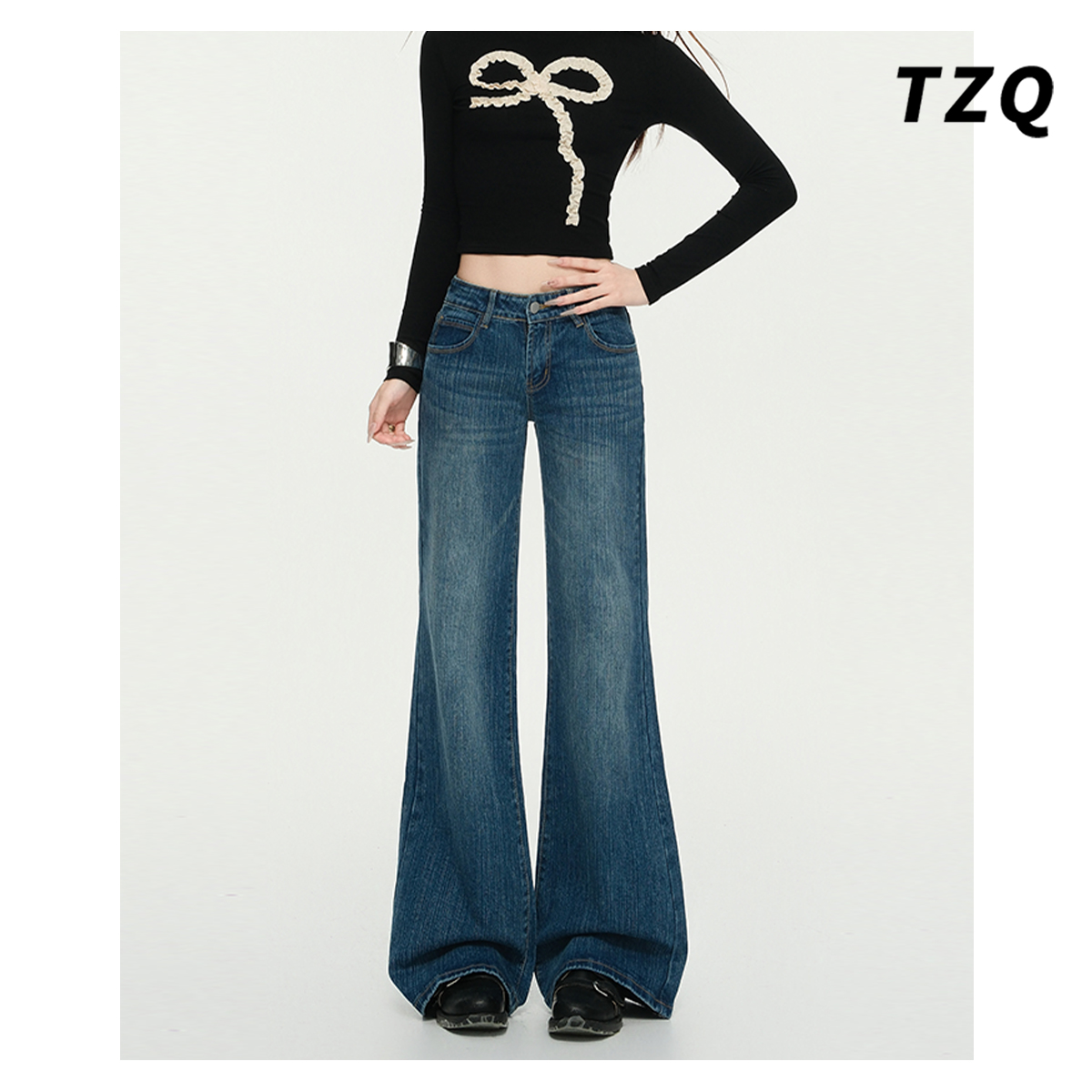 秋季新款宽松显瘦垂感拖地喇叭裤