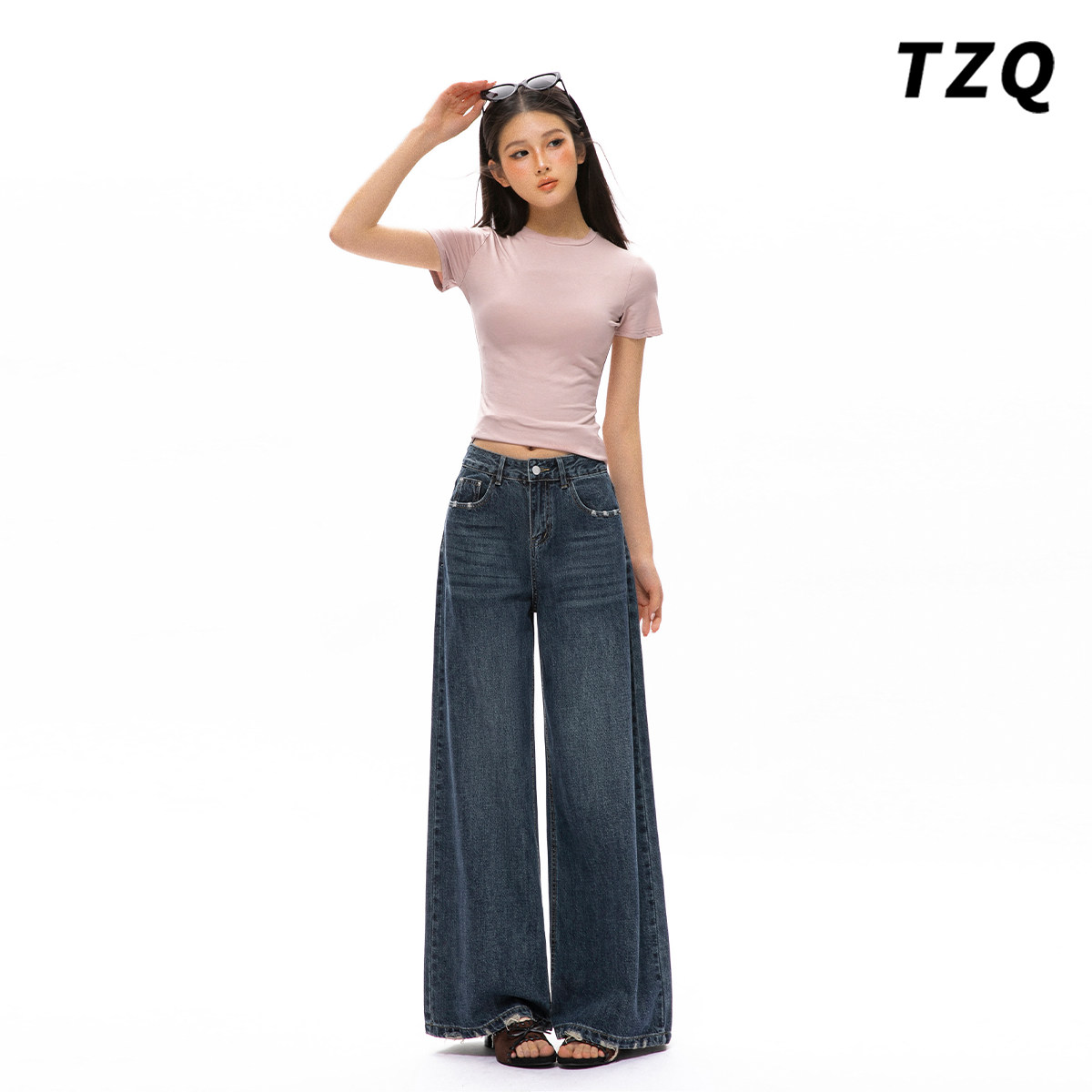 复古蓝高腰阔腿牛仔裤女春季新款时尚宽松显瘦垂感拖地直筒长裤子,女装/女士精品,牛仔裤,淘宝优惠券,粉丝福利购,淘宝优惠卷