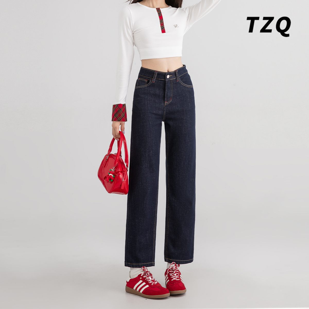 新款高腰显瘦小个子九分烟管裤子