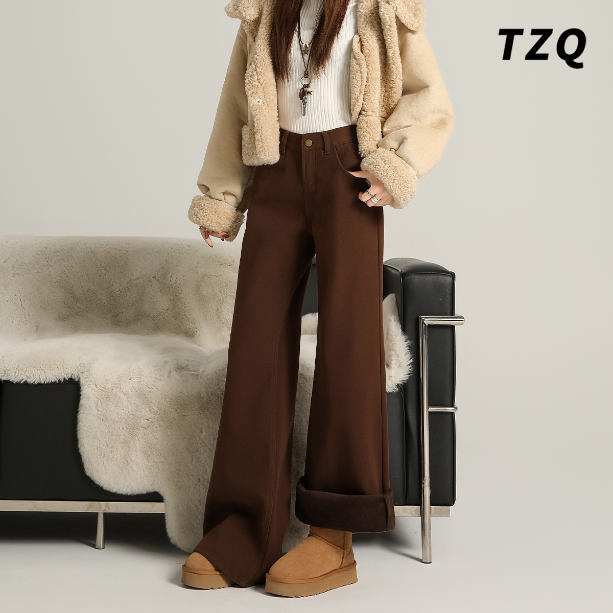 高腰宽松不贴腿垂感九分喇叭裤子