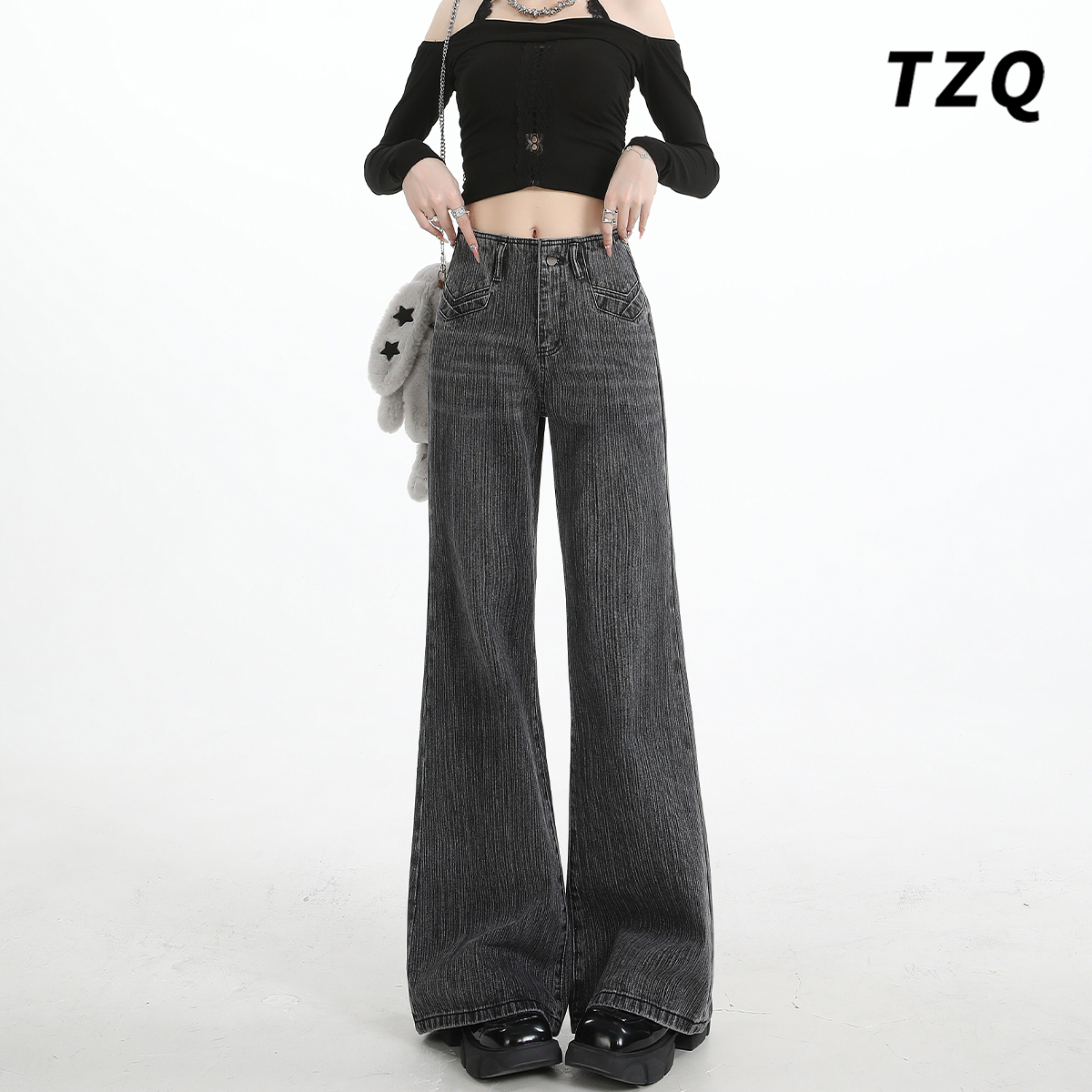 高腰不贴腿垂感阔腿马蹄喇叭裤子