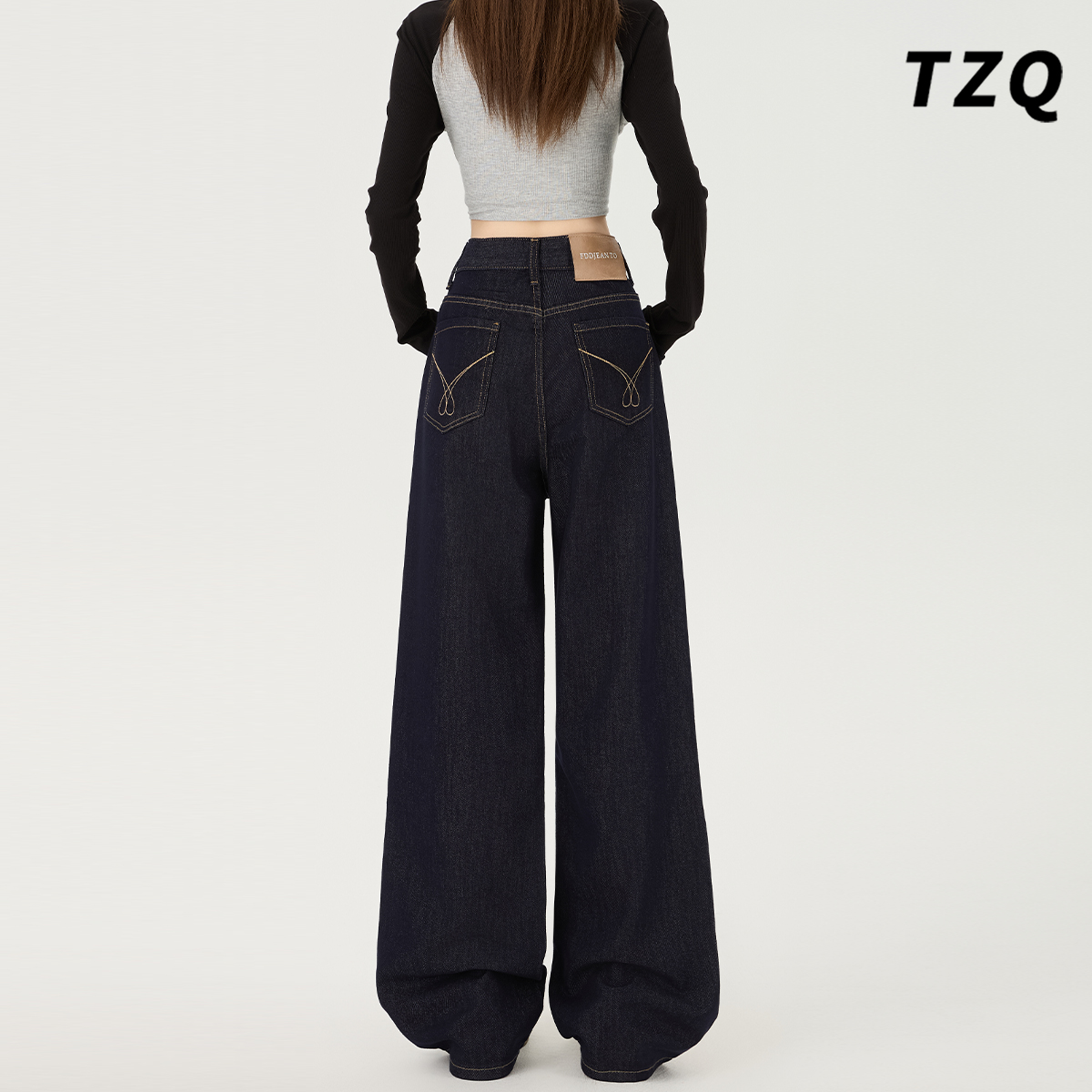 加绒高腰宽松显瘦垂感拖地直筒裤