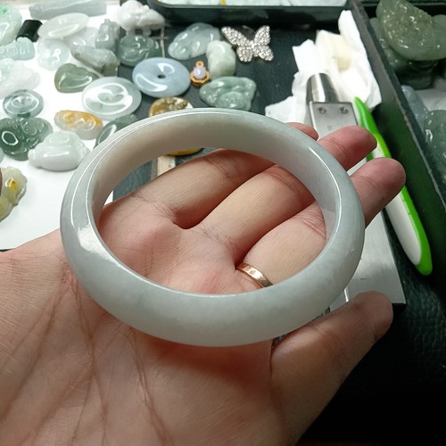 缅甸天然翡翠玉平安手镯圈口58.3/13/8.1mm